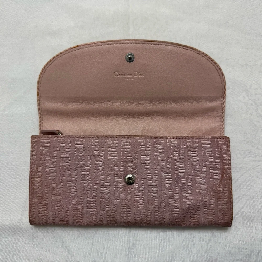Dior Pink Brown Logo Jacquard Continental Wallet